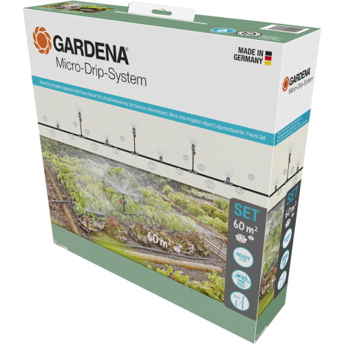 Gardena Micro-Drip-System Set per aiuole di ortaggi e fiori con irrigazione a goccia, copertura fino a 60 mq.