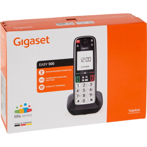 Gigaset EASY 500 è un telefono per anziani di colore nero, ideale per chi cerca un dispositivo semplice e intuitivo.