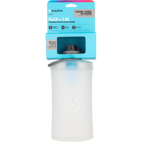 Hydrapak Flux borraccia pieghevole da 1,5 litri bianca, perfetta per idratazione outdoor e trasporto compatto.