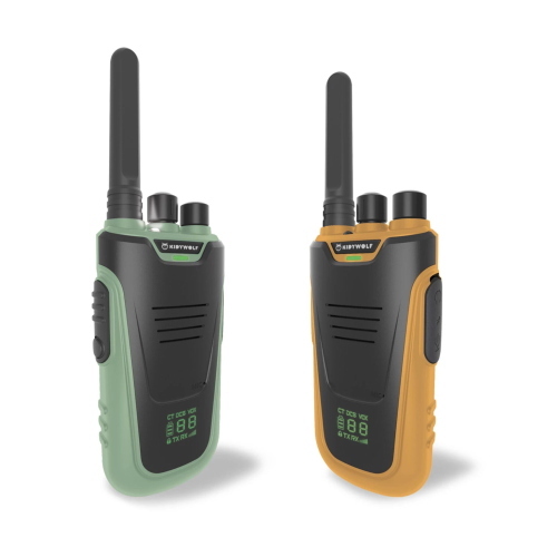 Kidywolf Walkie-Talkies con torcia integrata, ricetrasmettitori portatili bicolore verde e arancione per avventure.