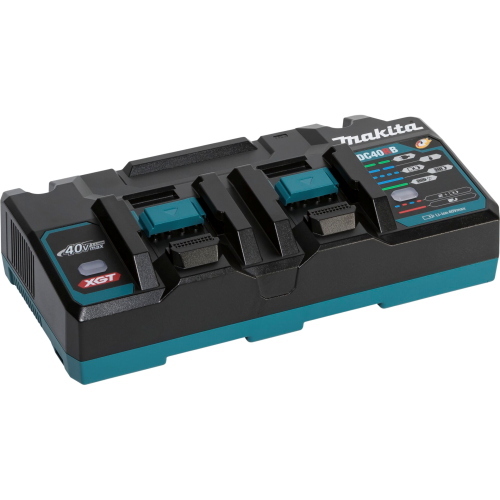 Makita DC40RB, caricabatterie doppio professionale per due batterie XGT 40V max, ideale per ridurre i tempi di inattività in cantiere.