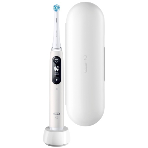 Oral-B iO Series 6 White + Etui è uno spazzolino elettrico bianco con custodia di trasporto inclusa.