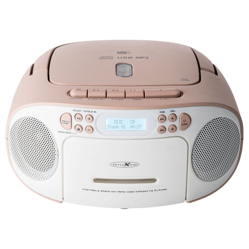 Reflexion RCR2260DAB weiß / pink è una radio portatile con ricezione DAB+ e FM dal design bicolore bianco e rosa.