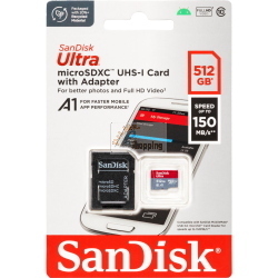 SanDisk Ultra microSDXC A1 512GB 150MB / s, scheda di memoria microSD con classe A1 per esecuzione rapida di app e adattatore SD incluso.