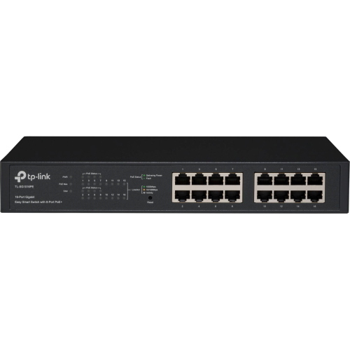 TP-Link TL-SG1016PE è uno switch Gigabit PoE+ a 16 porte con 8 porte PoE+ e budget PoE totale di 63 W.