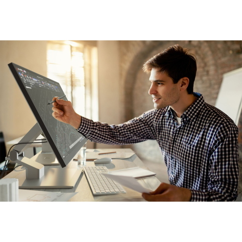 Alogic Clarity Pro Touch 27 pollici UHD 4K monitor touch con supporto pieghevole Fold Stand per interazione diretta.