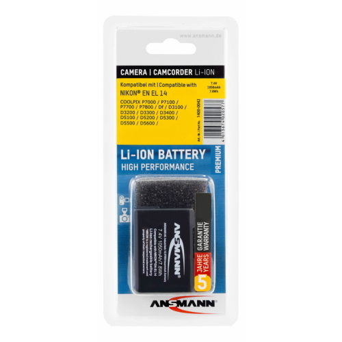 Ansmann A-Nik EN-EL14 è una batteria ricaricabile compatibile formato EN-EL14, ideale come sostituto per fotocamere Nikon.