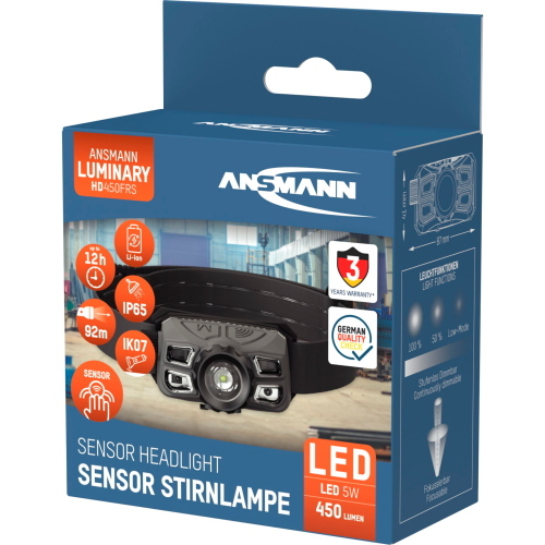 Ansmann HD450FRS fanalino frontale dimmerabile con batteria Li-Ion integrata e ricarica USB-C.