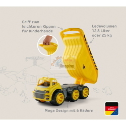 BIG Power Worker Mega Kipper è un robusto camion giocattolo della linea Power Worker, ideale per il trasporto di carichi nei giochi di movimento.