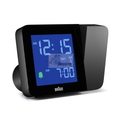 Braun BC 015 B-DCF è una sveglia radio controllata con proiezione LED che sincronizza automaticamente l’ora tramite segnale DCF.
