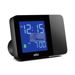 Braun BC 015 B-DCF è una sveglia radio controllata con proiezione LED che sincronizza automaticamente l’ora tramite segnale DCF.