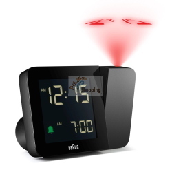 Braun BC 015 B-DCF è una sveglia radio controllata con proiezione LED che sincronizza automaticamente l’ora tramite segnale DCF.