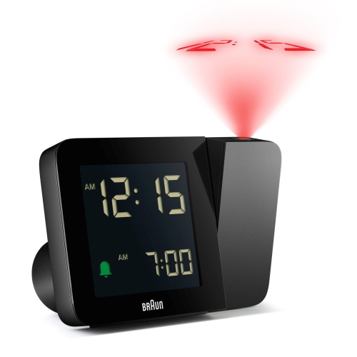 Braun BC 015 B-DCF è una sveglia radio controllata con proiezione LED che sincronizza automaticamente l’ora tramite segnale DCF.