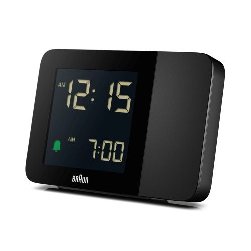 Braun BC 015 B-DCF è una sveglia radio controllata con proiezione LED che sincronizza automaticamente l’ora tramite segnale DCF.