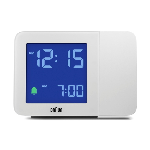 Braun BC 015 W-DCF, sveglia radio-controllata con proiezione dell'ora e sincronizzazione automatica via DCF, colore bianco.