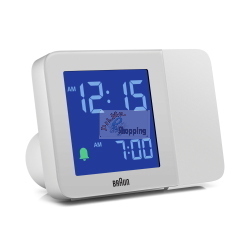 Braun BC 015 W-DCF, sveglia radio-controllata con proiezione dell'ora e sincronizzazione automatica via DCF, colore bianco.