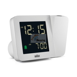 Braun BC 015 W-DCF, sveglia radio-controllata con proiezione dell'ora e sincronizzazione automatica via DCF, colore bianco.
