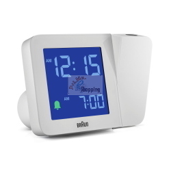 Braun BC 015 W-DCF, sveglia radio-controllata con proiezione dell'ora e sincronizzazione automatica via DCF, colore bianco.