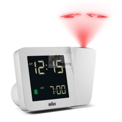 Braun BC 015 W-DCF, sveglia radio-controllata con proiezione dell'ora e sincronizzazione automatica via DCF, colore bianco.