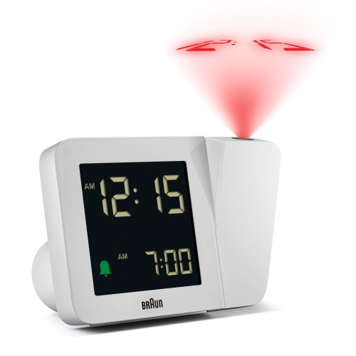 Braun BC 015 W-DCF, sveglia radio-controllata con proiezione dell'ora e sincronizzazione automatica via DCF, colore bianco.