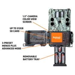 Bushnell Wildkamera 30MP single Core 4K camo, fototrappola con 30MP e video 4K per monitoraggio fauna.