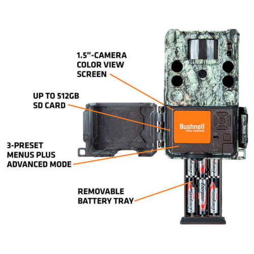 Bushnell Wildkamera 30MP single Core 4K camo, fototrappola con 30MP e video 4K per monitoraggio fauna.
