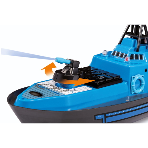 Carson Polizeiboot 2,4G 100% RTR è un battello radiocomandato della polizia pronto all'uso con tecnologia a 2,4 GHz per un controllo stabile e senza interferenze.