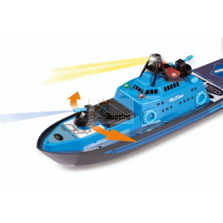 Carson Polizeiboot 2,4G 100% RTR è un battello radiocomandato della polizia pronto all'uso con tecnologia a 2,4 GHz per un controllo stabile e senza interferenze.