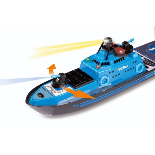 Carson Polizeiboot 2,4G 100% RTR è un battello radiocomandato della polizia pronto all'uso con tecnologia a 2,4 GHz per un controllo stabile e senza interferenze.