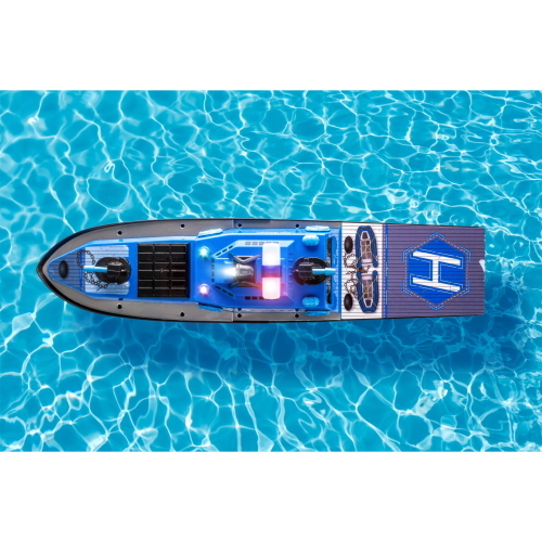 Carson Polizeiboot 2,4G 100% RTR è un battello radiocomandato della polizia pronto all'uso con tecnologia a 2,4 GHz per un controllo stabile e senza interferenze.