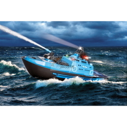 Carson Polizeiboot 2,4G 100% RTR è un battello radiocomandato della polizia pronto all'uso con tecnologia a 2,4 GHz per un controllo stabile e senza interferenze.