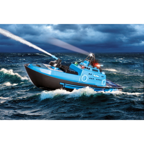 Carson Polizeiboot 2,4G 100% RTR è un battello radiocomandato della polizia pronto all'uso con tecnologia a 2,4 GHz per un controllo stabile e senza interferenze.