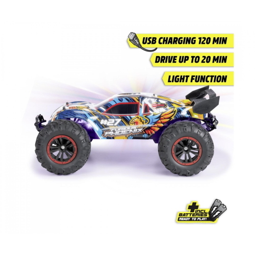Dickie Furious Phoenix è un veicolo radiocomandato RTR pronto all'uso con sistema a 2,4 GHz per una guida senza interferenze.
