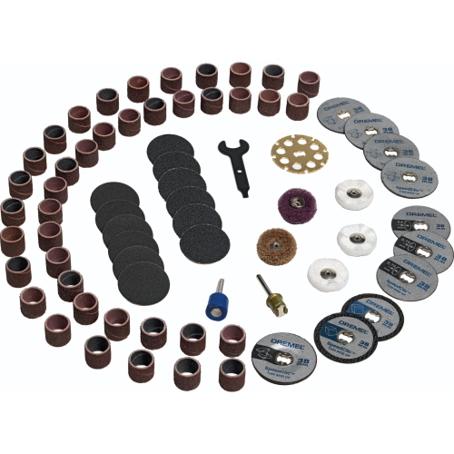 Dremel SC725 EZ SpeedClic set da 70 accessori con cambio rapido senza chiave per taglio, molatura e pulizia su vari materiali.