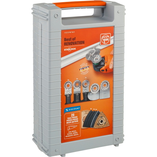 Fein Best of Starlock Renovation è un set oscillante Starlock per ristrutturazione e taglio di legno, metallo e plastica.