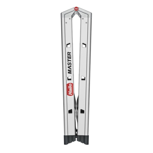 La scala Hailo Master D100 2 x 4 Stufen-Leiter è una scala doppia in alluminio con 8 gradini antiscivolo, versatile come scala autoportante o due scale singole.