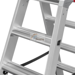 La scala Hailo Master D100 2 x 4 Stufen-Leiter è una scala doppia in alluminio con 8 gradini antiscivolo, versatile come scala autoportante o due scale singole.