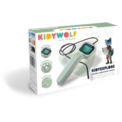 Kidywolf Kinder Endoskopkamera, un endoscopio a telecamera per bambini, progettato per esplorare in modo sicuro e intuitivo spazi difficili da raggiungere.
