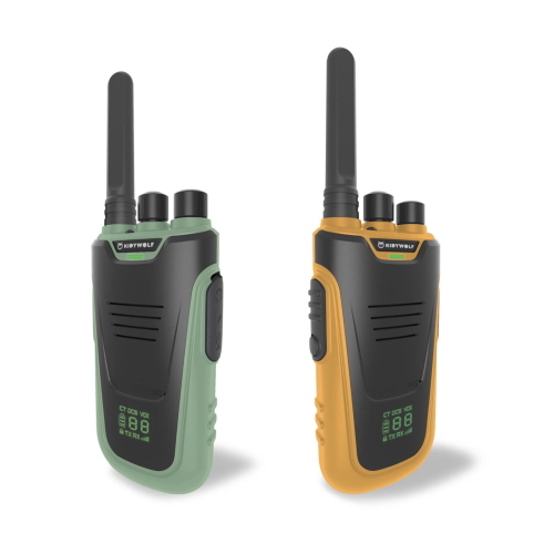 Kidywolf Walkie-Talkies con torcia integrata, ricetrasmettitori portatili bicolore verde e arancione per avventure.