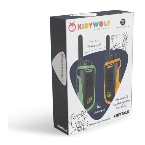 Kidywolf Walkie-Talkies con torcia integrata, ricetrasmettitori portatili bicolore verde e arancione per avventure.