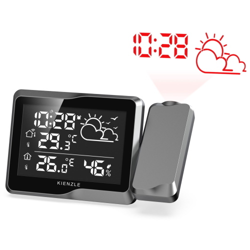 KIENZLE Funk DCF Wetterstation mit Wand-Projektion, stazione meteorologica radio controllata con proiezione a parete per ora e meteo.