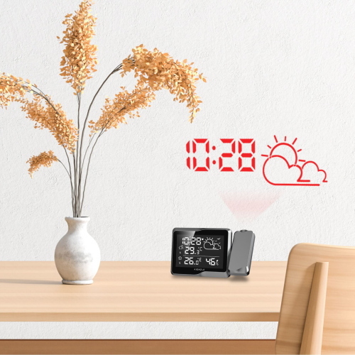 KIENZLE Funk DCF Wetterstation mit Wand-Projektion, stazione meteorologica radio controllata con proiezione a parete per ora e meteo.