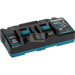 Makita DC40RB, caricabatterie doppio professionale per due batterie XGT 40V max, ideale per ridurre i tempi di inattività in cantiere.