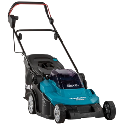 Makita DLM432PT2 è un tosaerba a batteria senza fili della linea 18V LXT, ideale per la cura del prato con taglio efficiente e massima libertà di movimento.