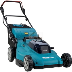 Makita DLM538Z tosaerba a batteria 18V senza fili, corpo macchina compatibile con sistema LXT, manico pieghevole per praticità.