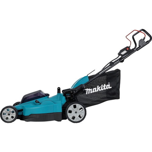 Makita DLM538Z tosaerba a batteria 18V senza fili, corpo macchina compatibile con sistema LXT, manico pieghevole per praticità.