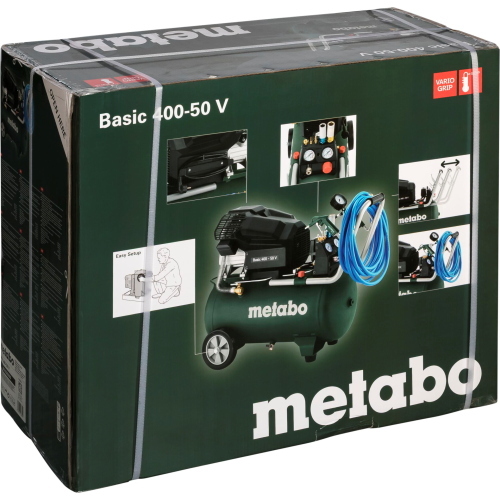 Il Metabo Basic 400-50 V Kompressor è un compressore d’aria con serbatoio da 50 litri e potenza di 400 watt per applicazioni di base.