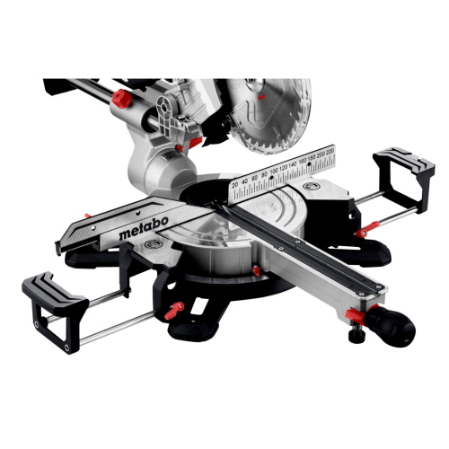 Metabo Set KGS 216 M + KSU 251, troncatrice professionale con supporto per tagli precisi e stabilità in cantiere.