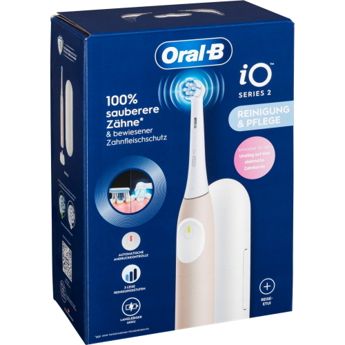 Oral-B iO Series 2 Calm Pink spazzolino elettrico ricaricabile con custodia da viaggio per una pulizia profonda e delicata.