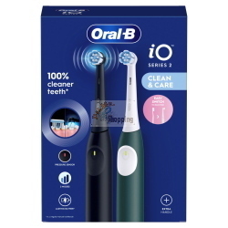 Oral-B iO Series 2 spazzolino elettrico con due manici, disponibile nei colori Night Black e Forest Green.